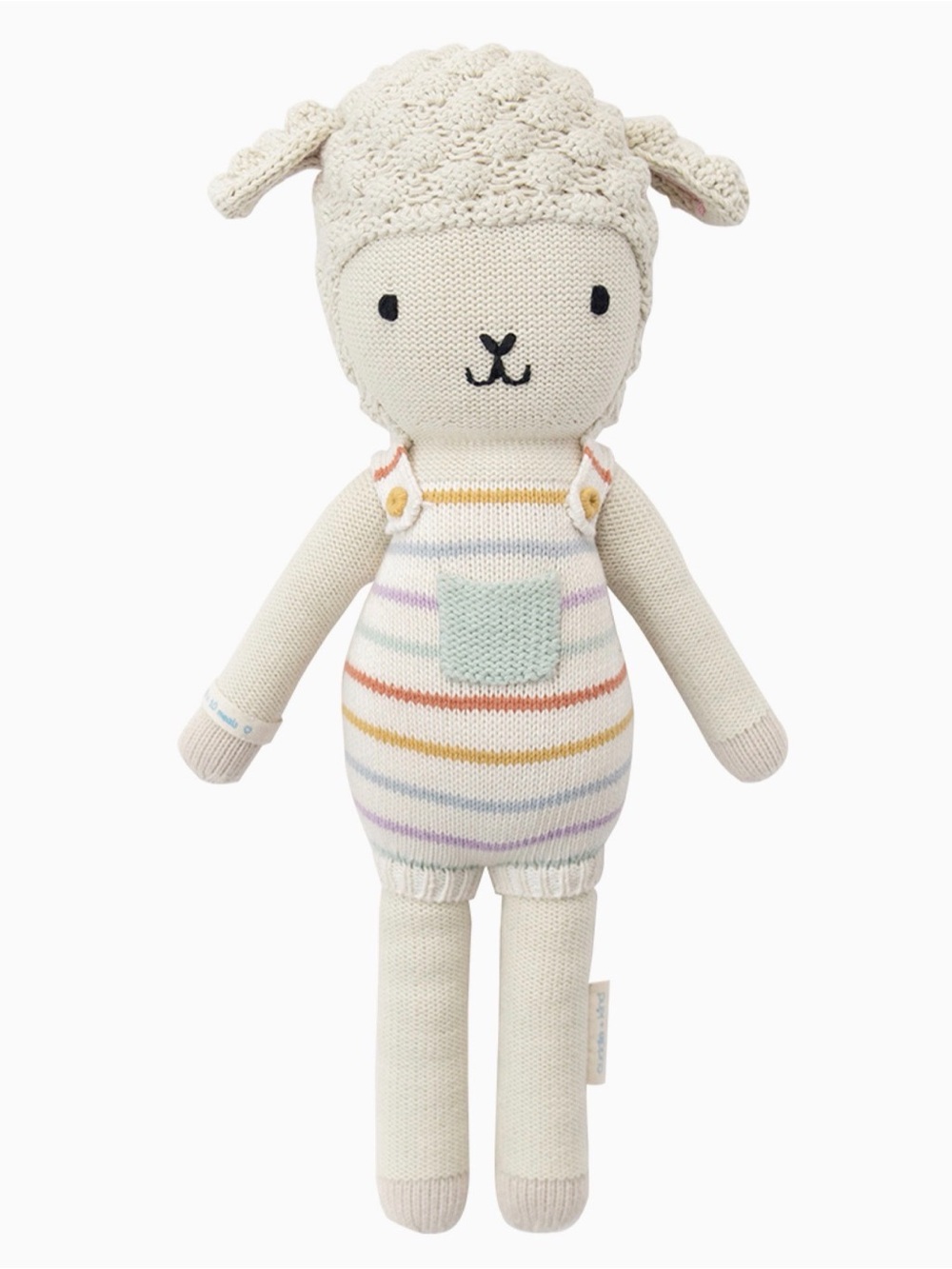 Cream Knit Lamb Plush with Pastel Striped Outfit